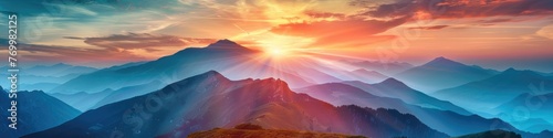 Nature Landscape. Majestic Mountain Sunset View in Beautiful Summer Sky