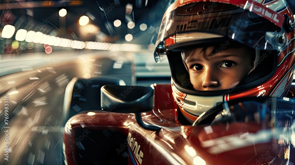 Witness the thrill as a 5-year-old boy races a Formula 1 car, embodying courage and passion beyond his years.