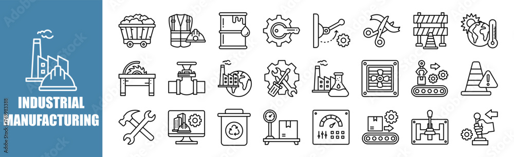 INDUSTRIAL MANUFACTURING icon set for design elements	