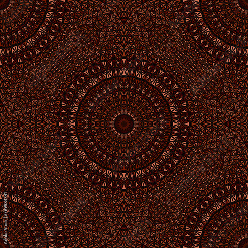 Seamless brown curved triangle mandala ornament pattern background - abstract geometrical mosaic bohemian vector art illustration