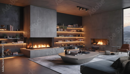 Loft interior design of modern home living roomwith concrete 6 photo