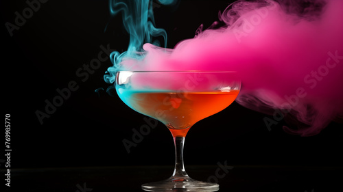 Colorful Cocktail Glass with Smoke
