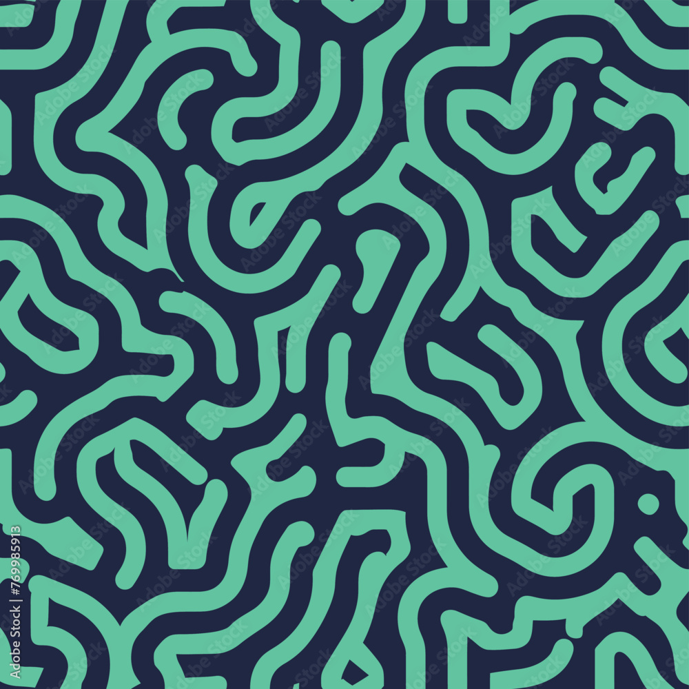 A seamless pattern of an abstract maze in turquoi