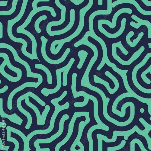 A seamless pattern of an abstract maze in turquoi