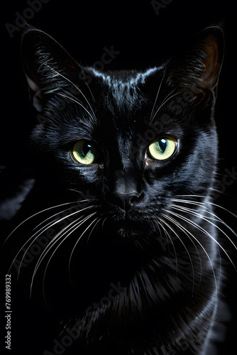 close up black cat on a black background backlight low key