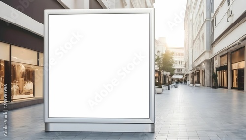 Empty white billboard digital sign poster mockup on outdoor luxury shopping mall for advertising, marketing, template created with generative ai photo