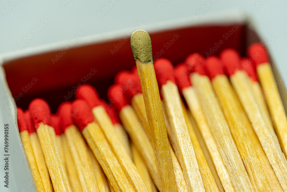 Set of several defocused grey headed matchsticks with one pink-headed matchstick in evidence. Set of several defocused grey headed matchsticks with one pink-headed matchstick in evidence.