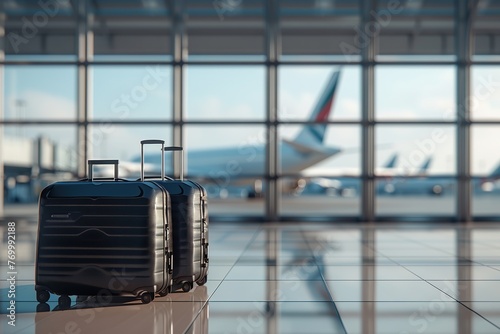 Luggage in airport terminal, Travel and tourism concept, 3D Rendering, Ai Generated