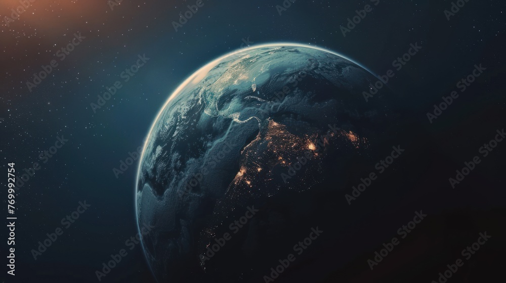 Obraz premium Beautiful Sphere of nightly Earth planet in outer space view AI generated image