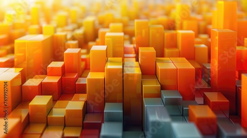 Abstract background made of Yellow and Orange 3D Blocks. Tech 3D Render