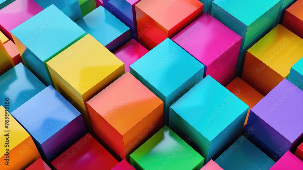 vibrant blend in distinct large square blocks, 3D layers with different heights vibrant blend in distinct large square blocks, 3D layers with different heights
