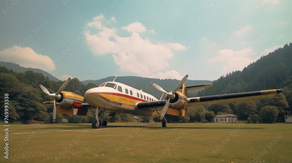 Commercial plane at airport and airfield. Small and sport aircraft. General aviation industry. Commercial plane at airport and airfield. Small and sport aircraft. General aviation industry.