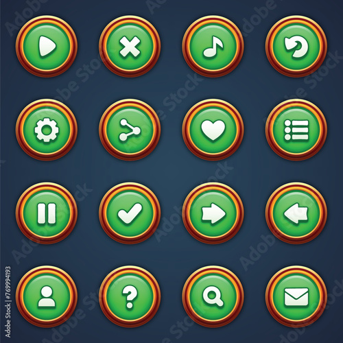 Game ui set of green buttons in cartoon style gui to build 2d games cartoon casual buttons kit