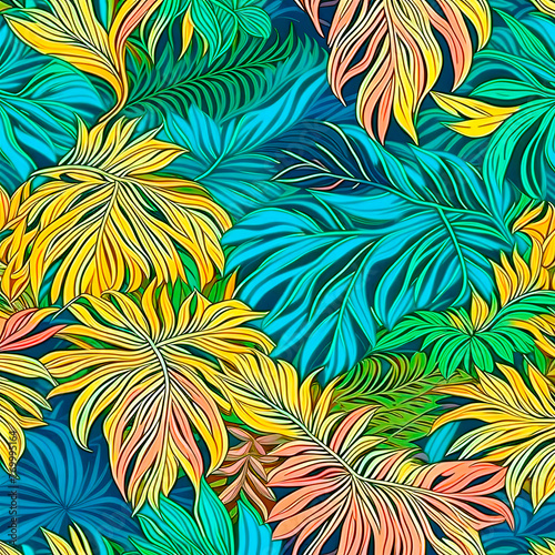 Seamless pattern with stylized exotic leaves for vintage Victorian wallpaper.