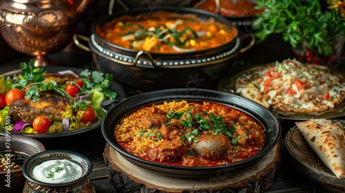Delicious Traditional assorted eastern cuisines dishes. AI generated image