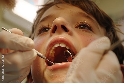 Young Boy Having Teeth Brushed by Dentist