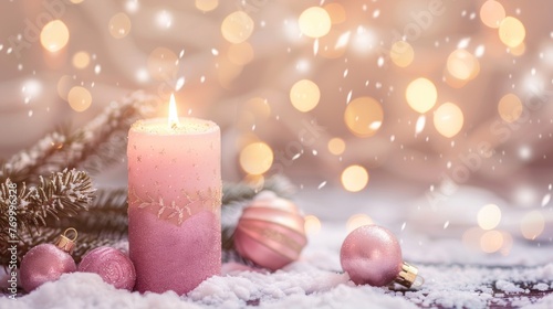 Pink Candles With tree decorations and pink background