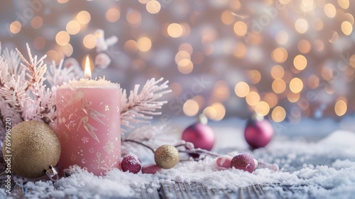 Pink Candles With tree decorations and pink background