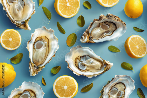 oysters with lemon top view