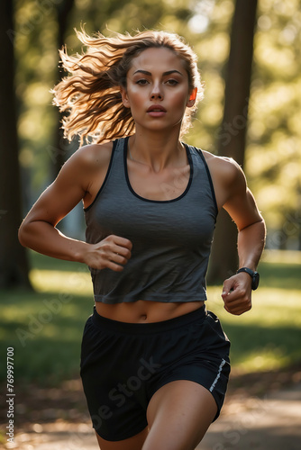 Wallpaper Mural Motivierte Läuferin genießt ihr Lauftraining in der Natur für Ausdauer und Wohlbefinden Torontodigital.ca