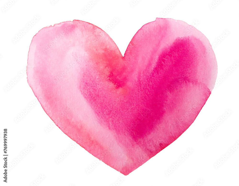 Herz mit rosa Wasserfarbe gemalt isoliert auf weißen Hintergrund, Freisteller 