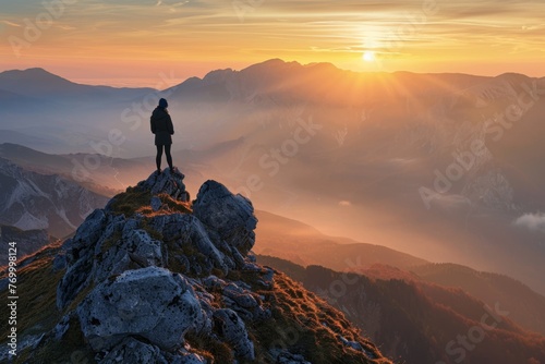 man standing on a cliff edge contemplating the vast sea at sunset  serene nature scene Concept  solitude  reflection  nature  tranquility