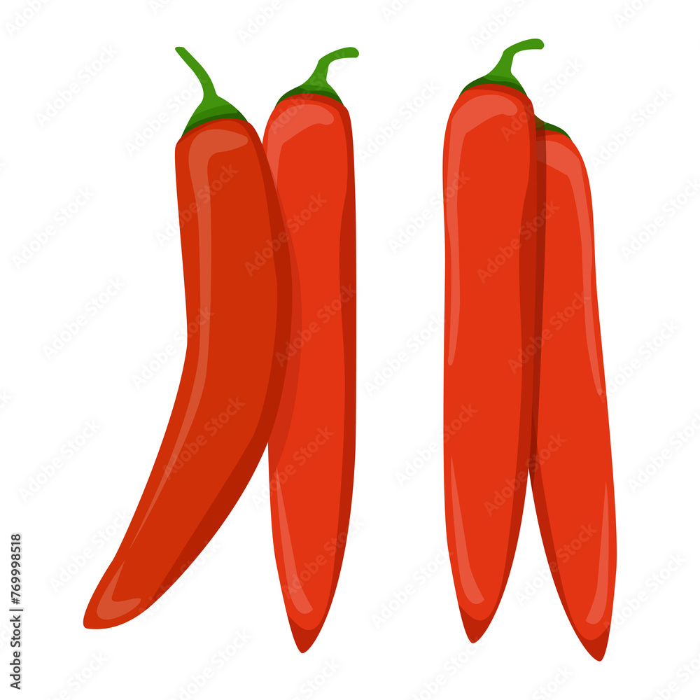 Set of two pairs of red chili peppers Set of two pairs of red chili peppers