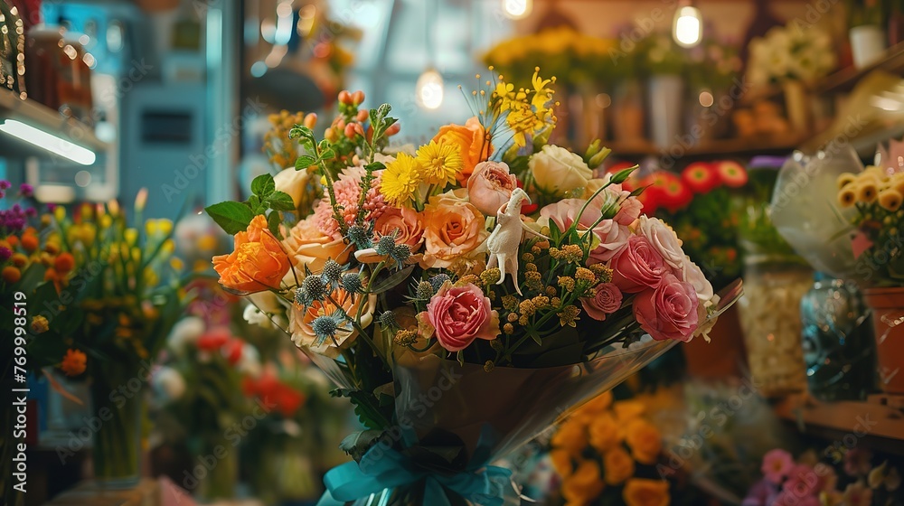 Beautiful bouquet of flowers in the shop ,Generative ai, 