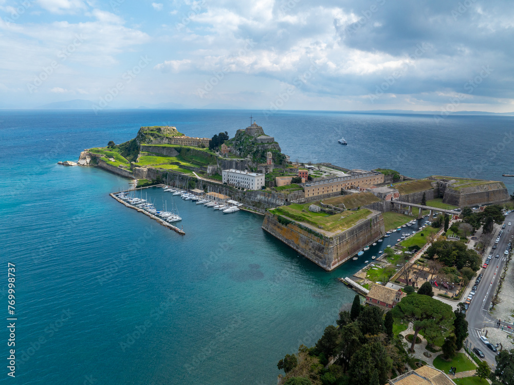 The old Venetian fortress (Palaio Frourio), Corfu, Ionian Islands, Greece, Drone view