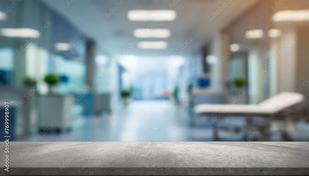 Modern Hospital Interior: Abstract Blurred Background with Concrete Texture Tabletop Modern Hospital Interior: Abstract Blurred Background with Concrete Texture Tabletop