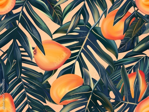 Dark Tropical Foliage and Mango Pattern