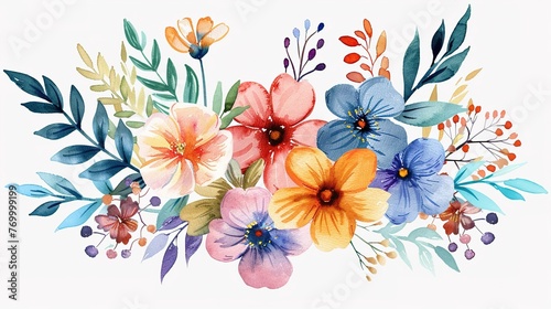 Hand draw decorative colorful flowers bunch watercolor design ,Generative ai