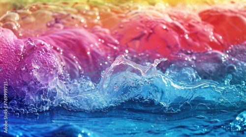 Colored rainbow water wave Generative AI Wet background