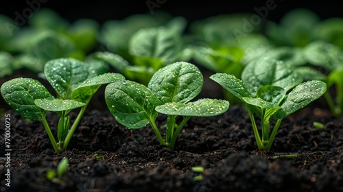 In the vegetable garden, spinach plants grow photo