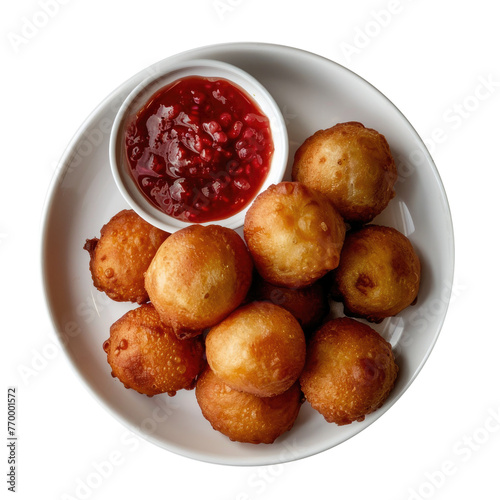 A Plate of Bunuelos with Fruit Sauce Isolated on a Transparent Background