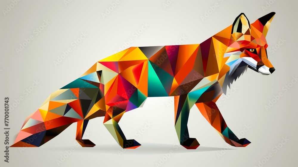 Triangular fox on light gray background with shadow on left Triangular fox on light gray background with shadow on left