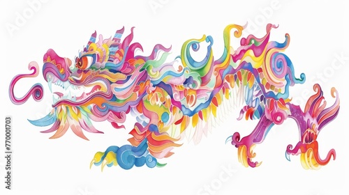  Drawing a rainbow-colored dragon with shades of red, yellow, blue, green, pink, and orange