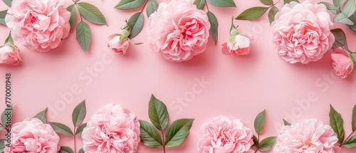 Wallpaper Mural   Pink flowers with green leaves on a pink background Torontodigital.ca
