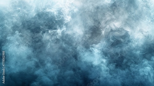  Large amounts of smoke appear against a blue and white backdrop with a black-and-white design on the right side of the picture