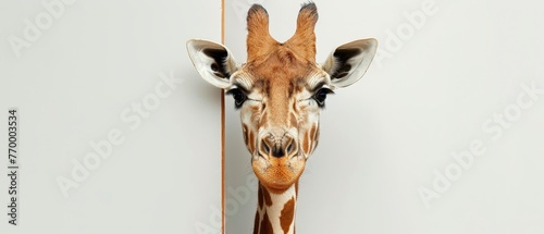  Giraffe head close-up with a wall mirror behind it