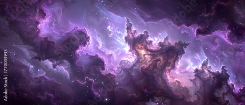  Purple-blue cosmic scene featuring starry sky & central cloud mass