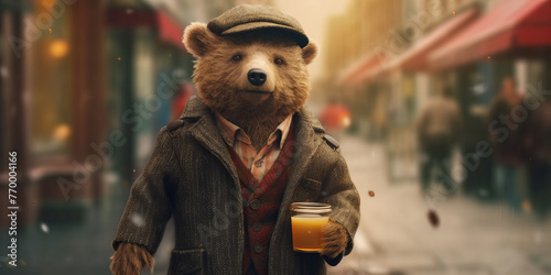 Stylishly Dressed Gentleman Bear Enjoys a Peaceful City Walk - Image Banner photo