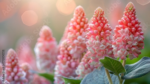 A Vanille Fraise panicled hydrangea with pink and white flowers blooming outdoors in summer photo