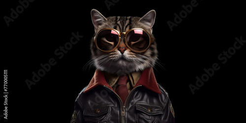 Stylish Feline Fashion Icon Rocks Sunglasses and Jacket - Banner © Алинка Пад