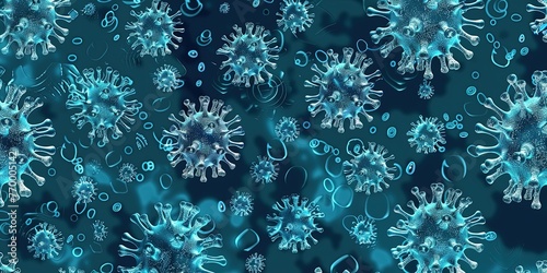 Abstract futuristic polygonal Virus model isolated on blue background. It is a type of pathogenic microflora photo