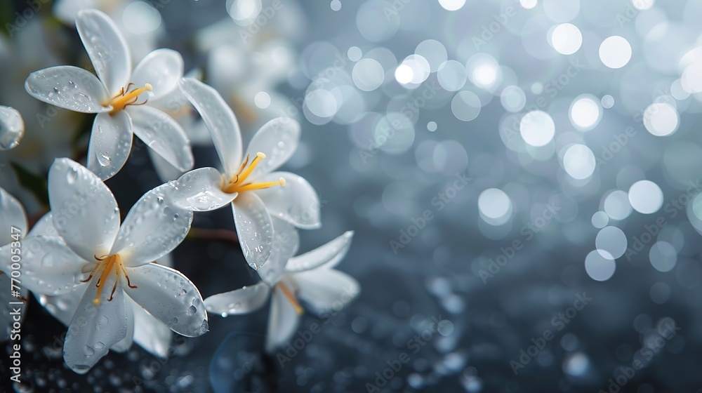 White jasmine flowers on a dark background with bokeh ,Generative ai, White jasmine flowers on a dark background with bokeh ,Generative ai,
