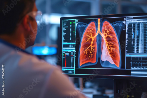 Lungs of patient are examined by a pulmonologist in radiology AI Generation photo