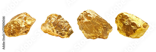 Set of Gold nugget  isolated on transparent background