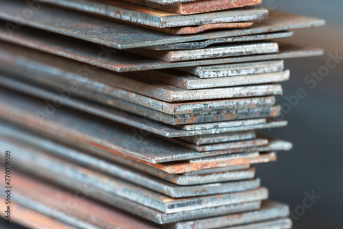 Rusty steel flat bar close-up