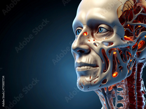 3D render of a male anatomy with blood vessels on a dark background